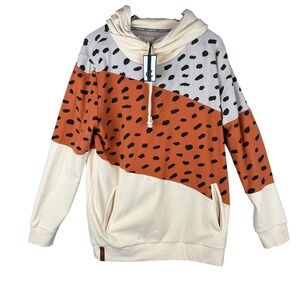 Ampersand Ave Hoodie Women XXL Colorblock Leopard Spot‎ Lounge Casual Pocket